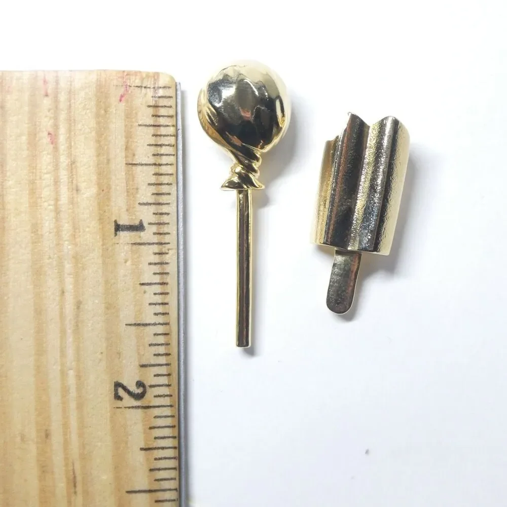 Lollipop & Popsicle Pins Goldtone Metal Vintage